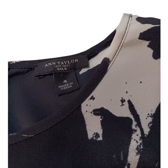 ANN TAYLOR Classic Floral Silk Blouse Top *READ 4 Spandex Abstract Dressy Career - Picture 4 of 10